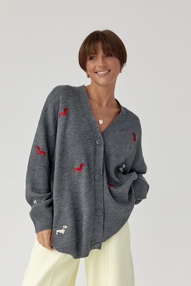 В'язаний вільний кардиган на ґудзиках - сірий цвет, ONE SIZE (є розміри) | Зображення 4