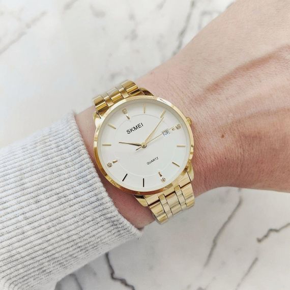 Чоловічий класичний  кварцовий годинник  Skmei 1801 Gold | Зображення 4