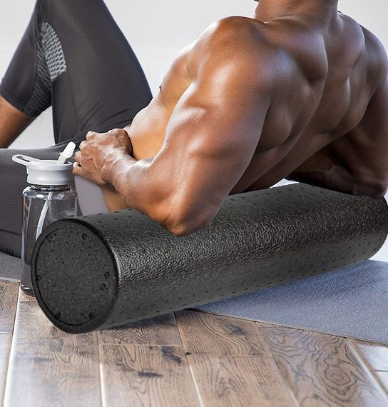 Масажний ролик (роллер) гладкий U-POWEX EPP foam roller (90*15cm) Black | Зображення 9