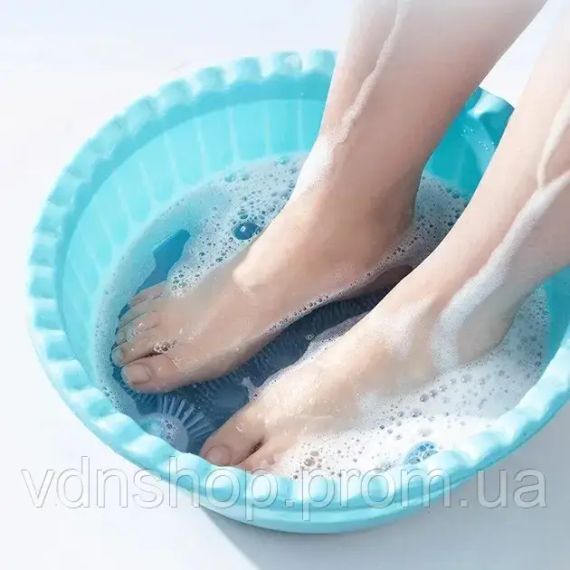 Кругла силіконова щітка - мочалка на присосках на стіну у ванну/душ Massage foot rad масажний протиковзкий килимок для ніг | Зображення 3