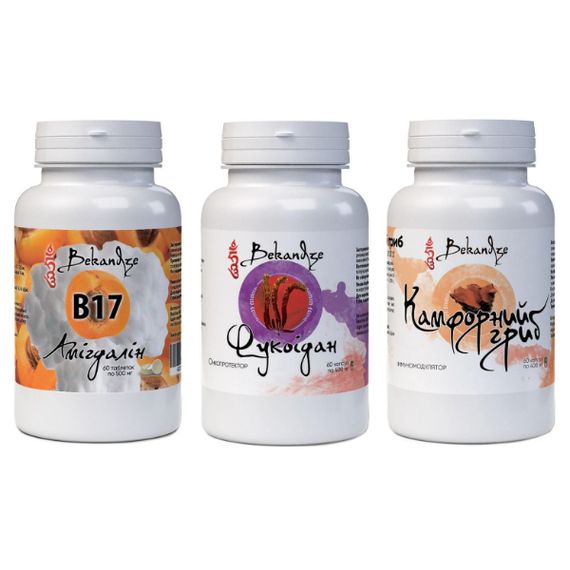 Суміш екстрактів Bekandze Амігдалін + Фукоідан + Камфорний гриб 60+60+60 Caps