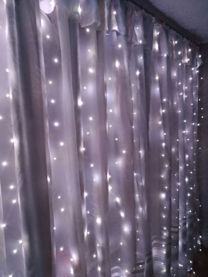 Гирлянда штора 3x3 метра, 300LED, "светодиодные капли" от USB, холодный белый цвет, 8 режимов + пульт | Зображення 1