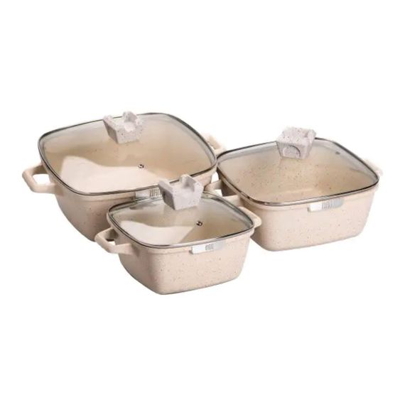 Набор из 3 квадратных кастрюль, 20, 24, 28 см, алюминий, толстое дно MGC HP-4-403