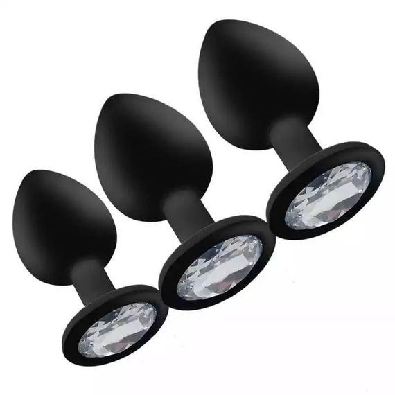 Чорна силіконова анальна пробка із кристалом (Розмір L) | Зображення 7