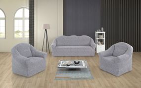 Жаккардовый чехол на диван + 2 кресла Rain без юбки светло-серый