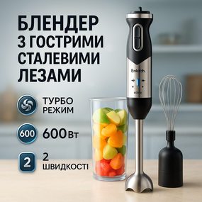 Занурювальний блендер для овочів Erstech E0601BR 600 Вт, Блендер для крем-супу переносний QW-15