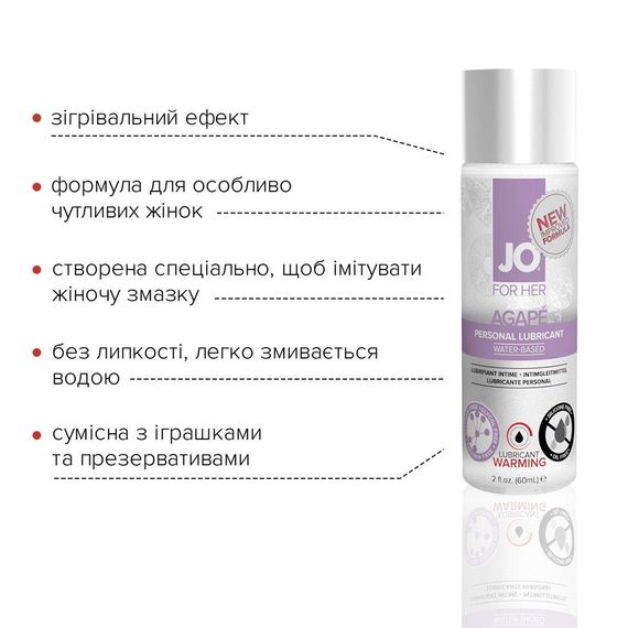 Розігрівальна змазка System JO AGAPE — WARMING (60 мл) без гліцерину, гліколю та парабенів | Зображення 2