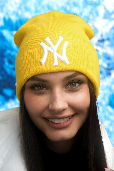 Модная молодежная шапка-колпак (6089) желтый + белый