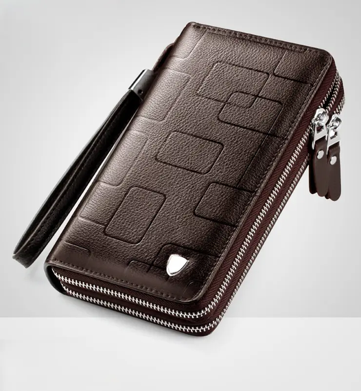 Гаманець клатч чоловічий шкіряний великий коричневий на блискавці