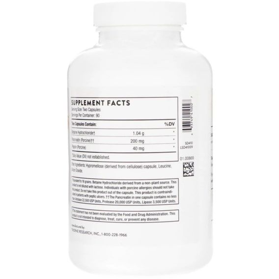 Травні ферменти Thorne Research B.P.P. (Betaine/Pepsin/Pancreatin), Digestive Enzymes 180 Caps THR-41002 | Зображення 2