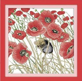 Набір для вишивання хрестиком за нанесеною на канву схемою "Poppy and mouse".AIDA 14CT printed, 33*33 см
