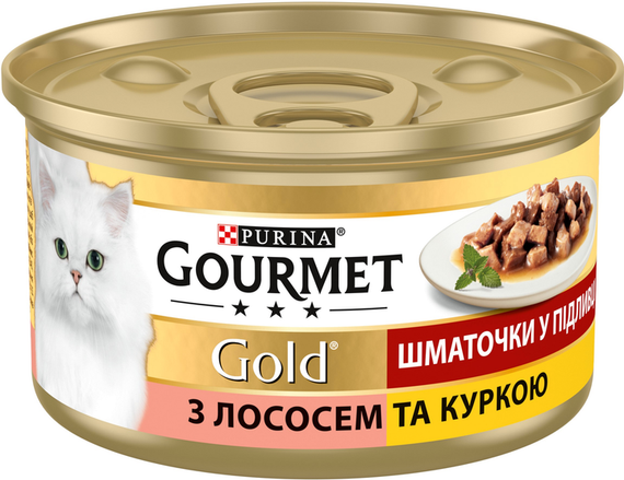 Влажный корм Purina GOURMET GOLD для взрослых котов, курица и лосось 85г | Зображення 1