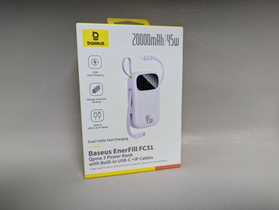 Павербанк 20000 mAh 45W Baseus EnerFill FC31 — зовнішній акумулятор з LCD-дисплеєм, 4 портами та швидкою зарядкою фіолетовий