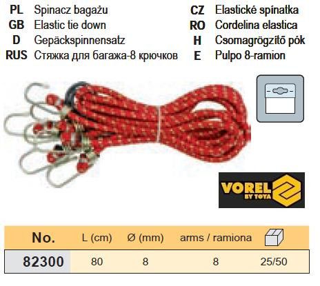 Стяжка багажу 8 гачків 80см х 8мм VOREL-82300