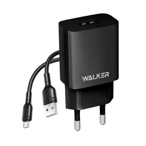 Зарядний пристрій мережевий USB + кабель MicroUSB 2,1А чорний WALKER WH--26