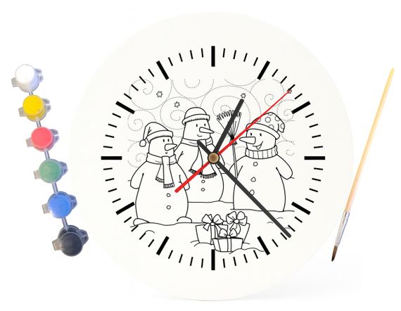 Детский набор для творчества часы раскраска Рождественские снеговики 30 см (Г0069) | Зображення 3