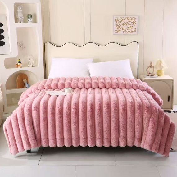 Плед Dushka Home Шиншила в смужку 21772 200х230 см рожевий