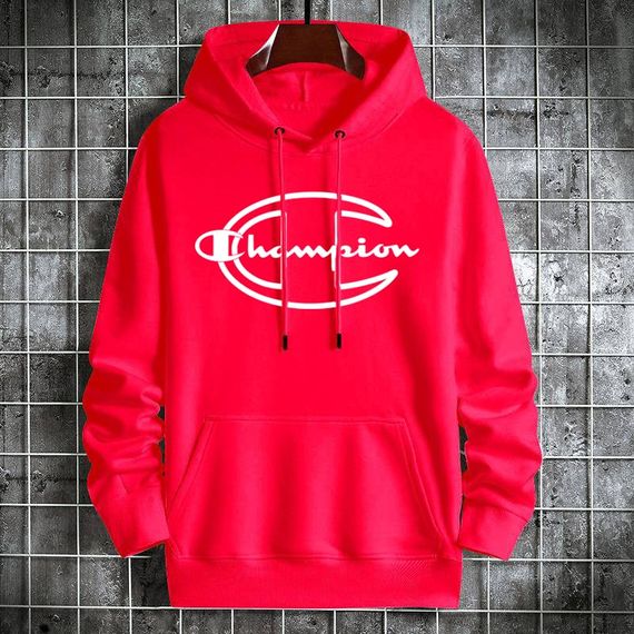 Мужской теплый худи на флисе с принтом OC2234 цвет красный, размер M