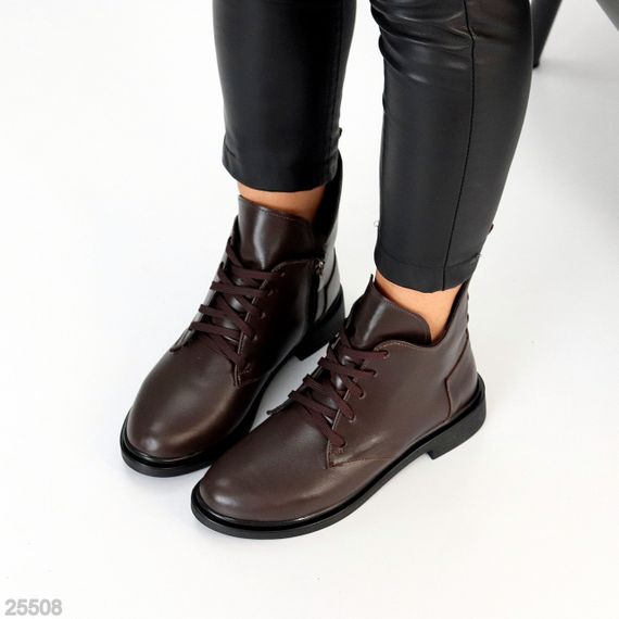 Дизайнерські шкіряні зимові низькі черевики асиметричний дизайн колір Шоколад | Зображення 6