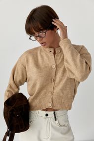Теплий в'язаний короткий кардиган - світло-коричневий цвет, ONE SIZE (є розміри)