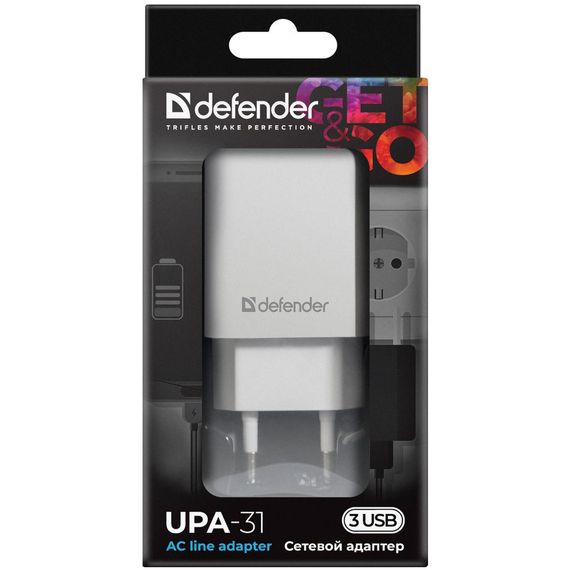 Мережевий зарядний пристрій Defender UPA-31 White, 3xUSB, 5V / 3.1A (83587) | Зображення 4