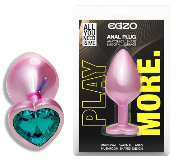 Анальна пробка з кристалом EGZO - Pink Perl Heart Plug Marine, size S Sex Aura