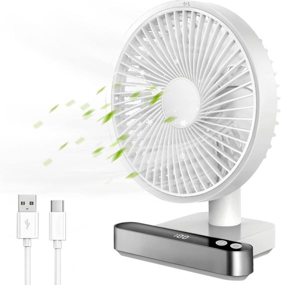 Компактный настольный вентилятор USB с аккумулятором, 4 скорости, 4000 мАч, 120° вращения, тихий портативный