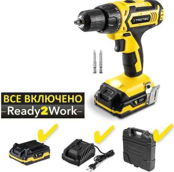 Дриль-шурупокрут акумуляторний Trotec PSCS 11-20V з АКБ та ЗП + кейс (4410000302)