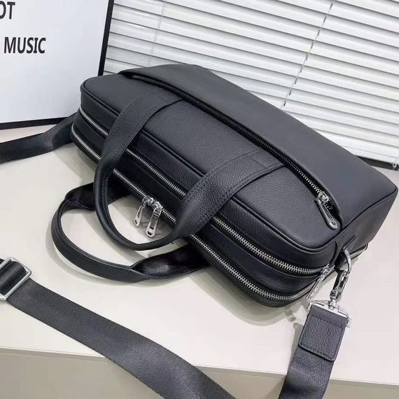 Шкіряна чоловіча ділова сумка-портфель портфель для ноутбука чорний Tiding Bag 56901 | Зображення 6