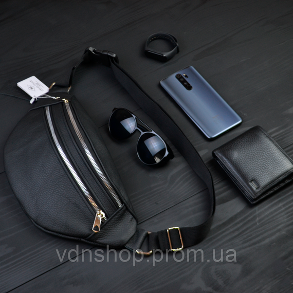 Стильная черная поясная сумка бананка, Функциональная бананка мужская черная MW-58 | Зображення 4