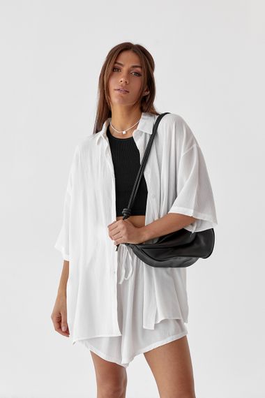 Женский хлопковый костюм с шортами и рубашкой COASTMODA - молочный цвет, M (есть размеры) | Зображення 2