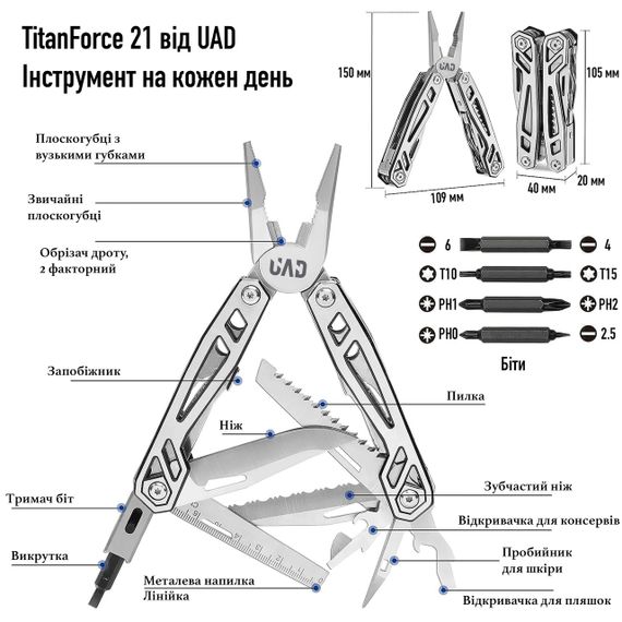 Мультитул професійний UAD TitanForce 21 інструмент 420  Сталь | Зображення 1