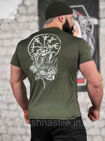 Тактическая потоотводящая футболка SABUR череп олива  ВТ5085
