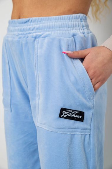 Штани жіночі велюрові, колір блакитний, 238R58473 | Зображення 4