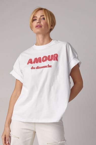 Футболка oversize с надписью Amour - белый цвет, S (есть размеры) | Зображення 7