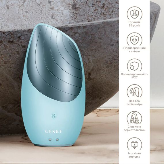 Електронна звукова термо щітка для обличчя GESKE Sonic Thermo Facial Brush 6в1 gray, Бірюзовий | Зображення 2