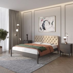 Полуторне дерев&#039;яне ліжко Mebigrand Рим ДК Графітовий (RAL9011) /Аляска 23 (Бежевий) Б3 120х200 см (MBG-5129)