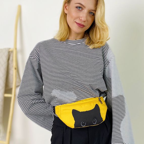 Сумка на пояс бананка Bumbag Черный котик 27x16 см (BB_22S014_ZHL) | Зображення 2