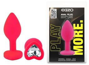 Анальный плаг EGZO Pink Heart Plug, анальная пробка с кристаллом, розовый медицинский силикон, S Sex Aura