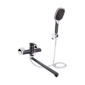 Смеситель для ванны Qtap Grand с поворотным изливом (c душевым гарнитуром) QTGRABCR005 Chrome/Black