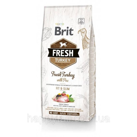 Сухой корм Brit Fresh Turkey with Pea Fit & Slim для пожилых собак и при избыточном весе, индейка и горох, 12 кг