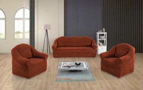 Жаккардовый чехол на диван + 2 кресла Rain без юбки теракотовый