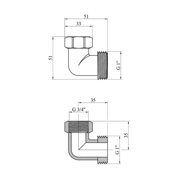 Угольник переходной усиленный LexLine 1"х3/4" ЗВ латунный УК0119-В | Зображення 1