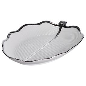 Фарфоровое блюдо для сервировки стола в форме листа 41×27×4 (см) блюдо для подачи закусок Серебро ML6045