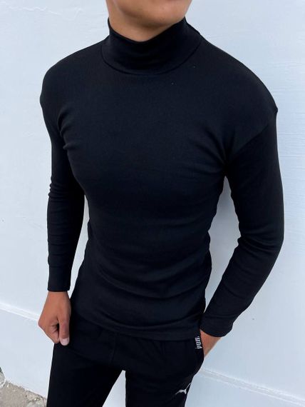 Мужской трикотажный утепленный гольф на флисе с воротником стойкой PA5644 цвет черный, размер L | Зображення 2