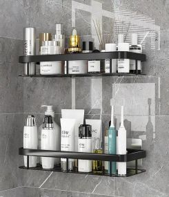 Настінна дворівнева полиця металева, що самоклеїться для ванної кімнати, душової.