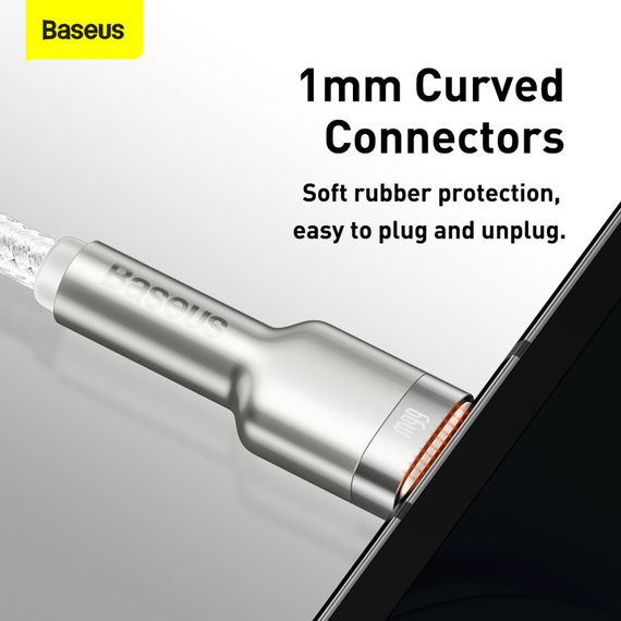 Дата кабель USB 3.1 AM to USB-C 2.0m 6.0A 66W Cafule Series Metal White Baseus (CAKF000202) | Зображення 6