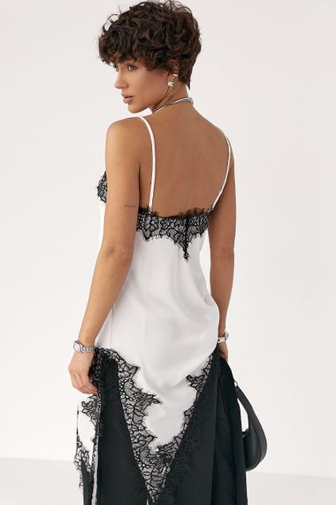 Сатинова майка з мереживом - білий з чорним цвет, ONE SIZE (є розміри) | Зображення 1