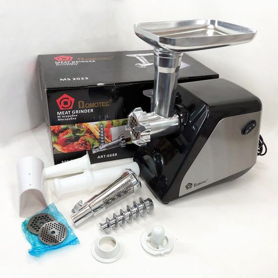 Електрична м'ясорубка соковитискач DOMOTEC MS-2023 2800 Вт, томати з насадками, м'ясорубка для м'яса
