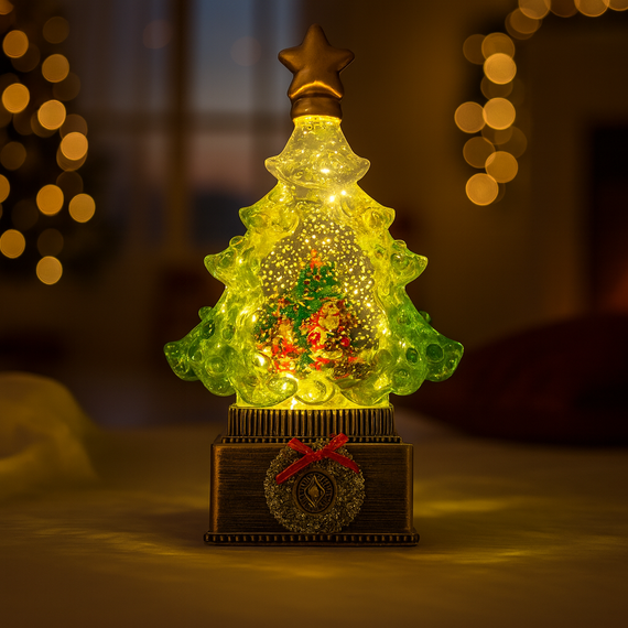 Светильник-ночник "Елка" снежный шар с подсветкой и метелью (XHF-8003), Новогодний сувенир | Зображення 1